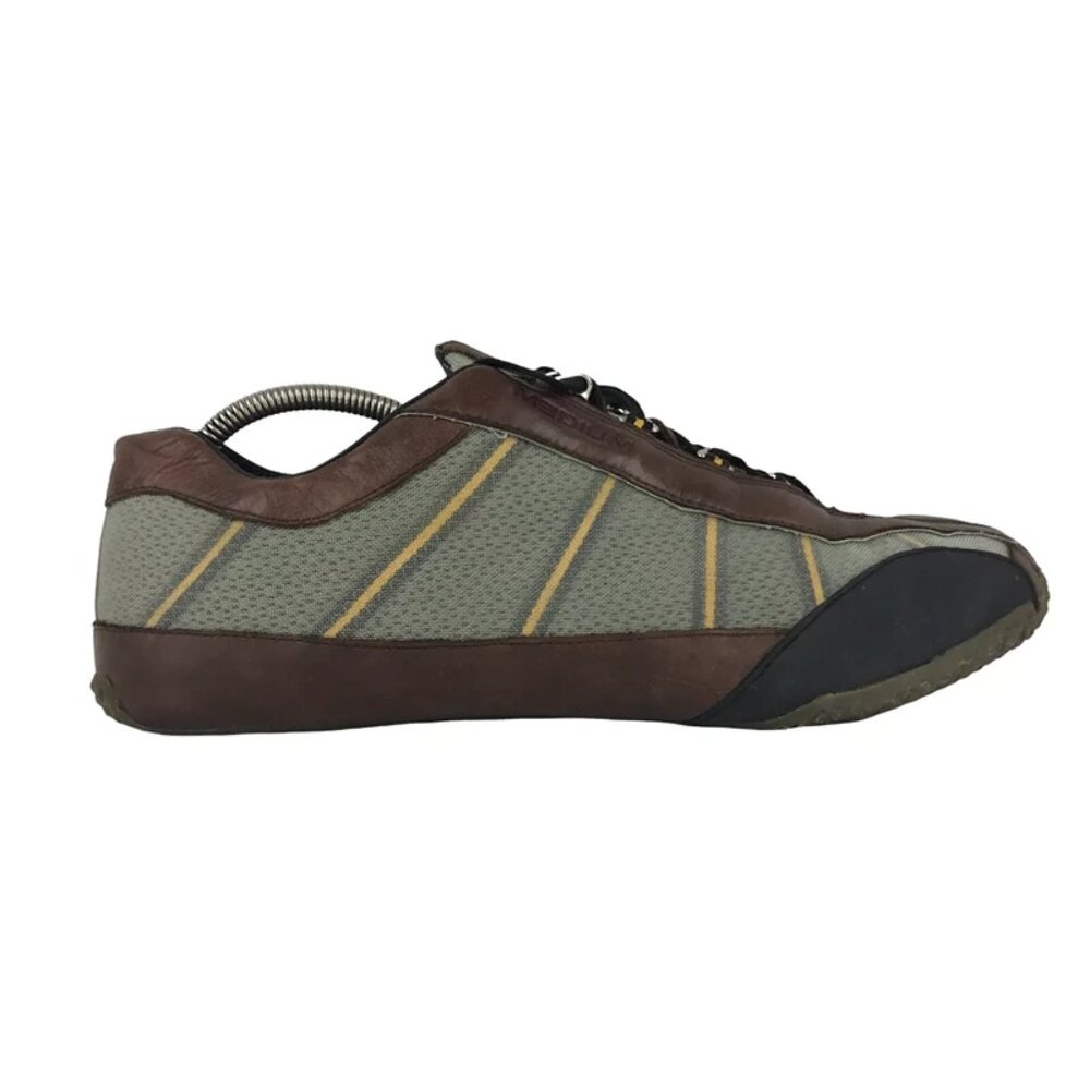 Medium Mens Brown Gray Yellow Leather Round Toe Sneaker Shoes Size US 12